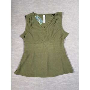 Blooming Jelly Womens Olive V Neck Sleeveless Smocked Waist Peplum Top L NWT